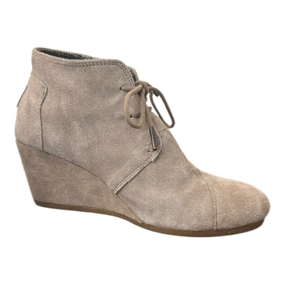 Toms Desert Gray Suede Wedge Boho Cottage Booties Size 10